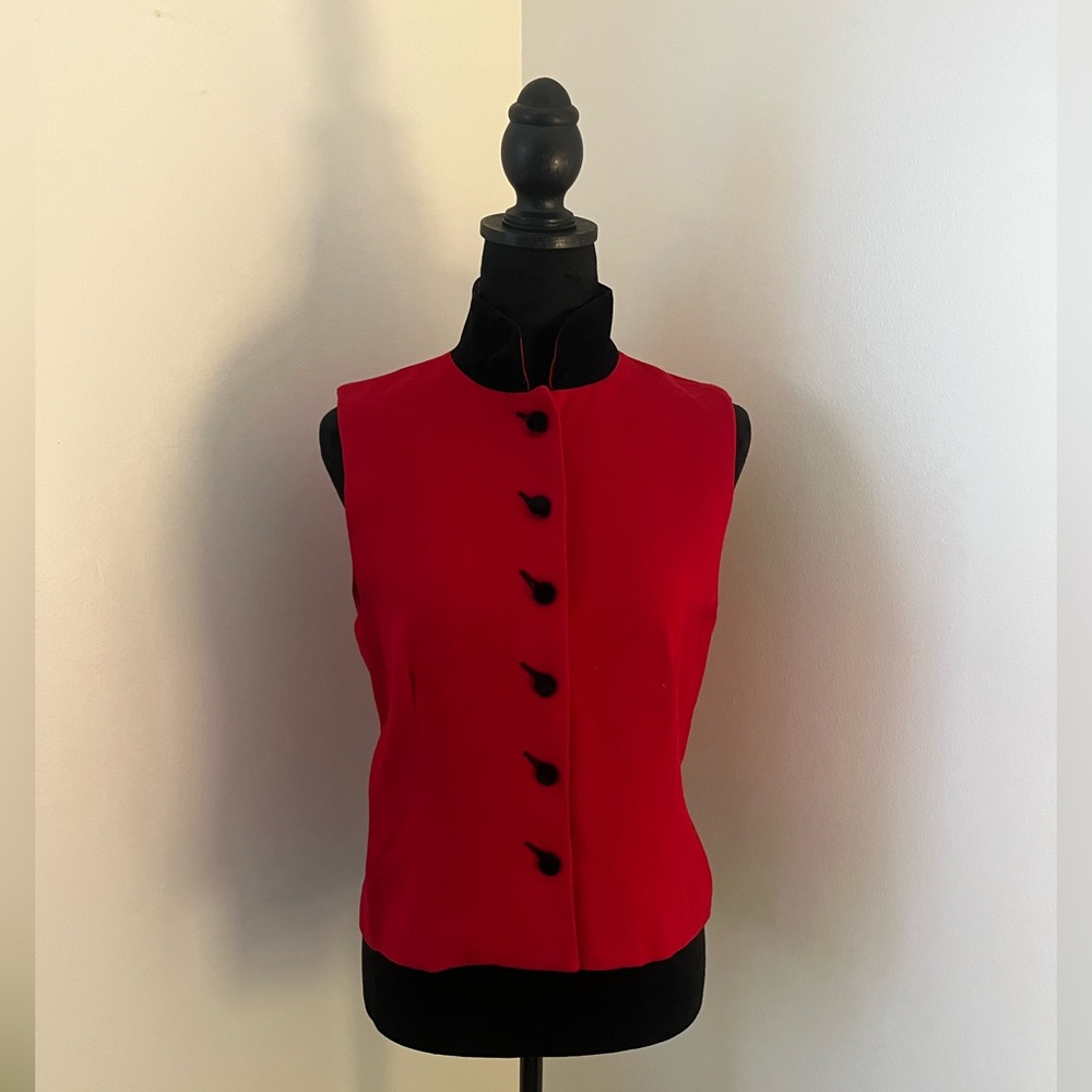 Vintage Limited Red Wool Vest With Black Velvet Collar-Size Small